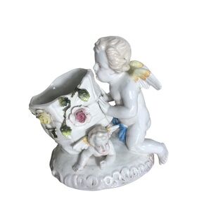 Antique Sitzendorf porcelain figural cherub spill vase Germany